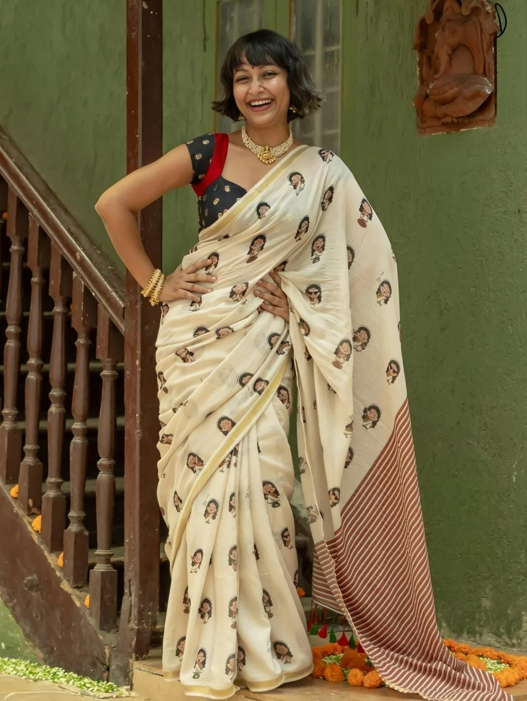 Kerala Mural Print Kota Cotton Saree
